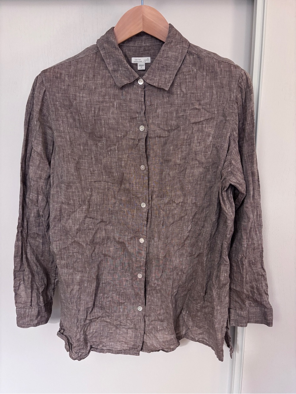 J Jill Button Down Size XL Slub Love Linen Lagenlook Oversized Essential Shirt - Picture 2 of 10